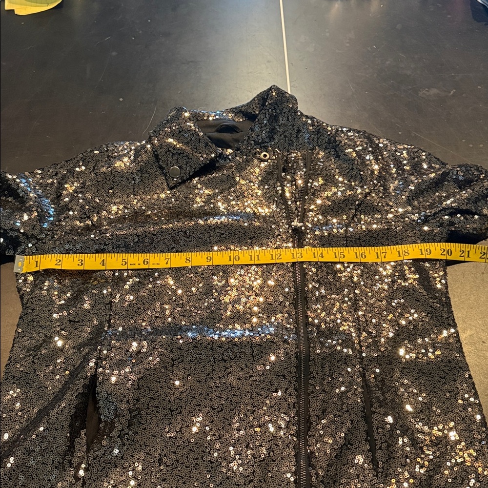 NWT COLLEEN LOPEZ SEQUIN BLACK MOTO JACKET WITH STRETCH AND POCKETS - Picture 8 of 10